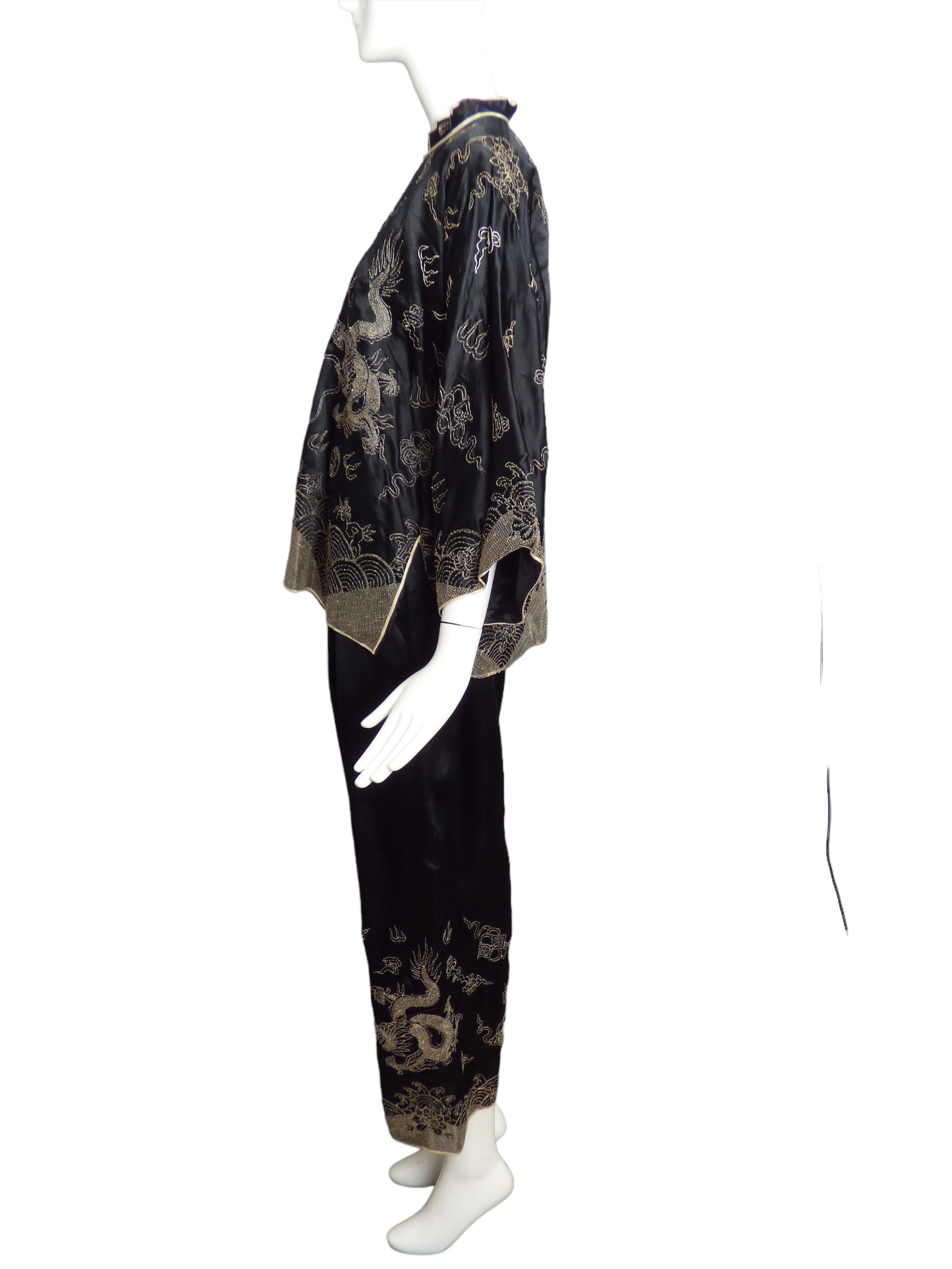 1920s Embroidered Silk Pajama Set, Size 14