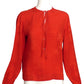 HERMES- Red Silk Brocade Blouse, Size-12