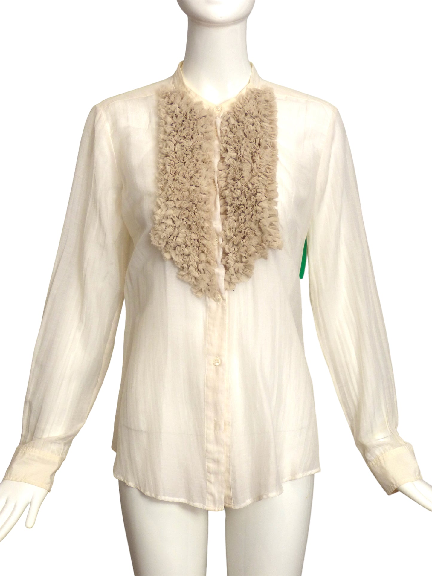 ETRO- Ivory Cotton Ruffle Blouse, Size 10