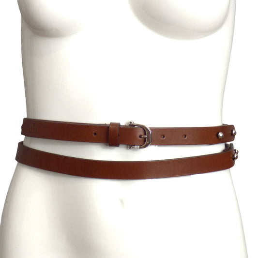 GUCCI- Brown Leather Double Wrap Belt