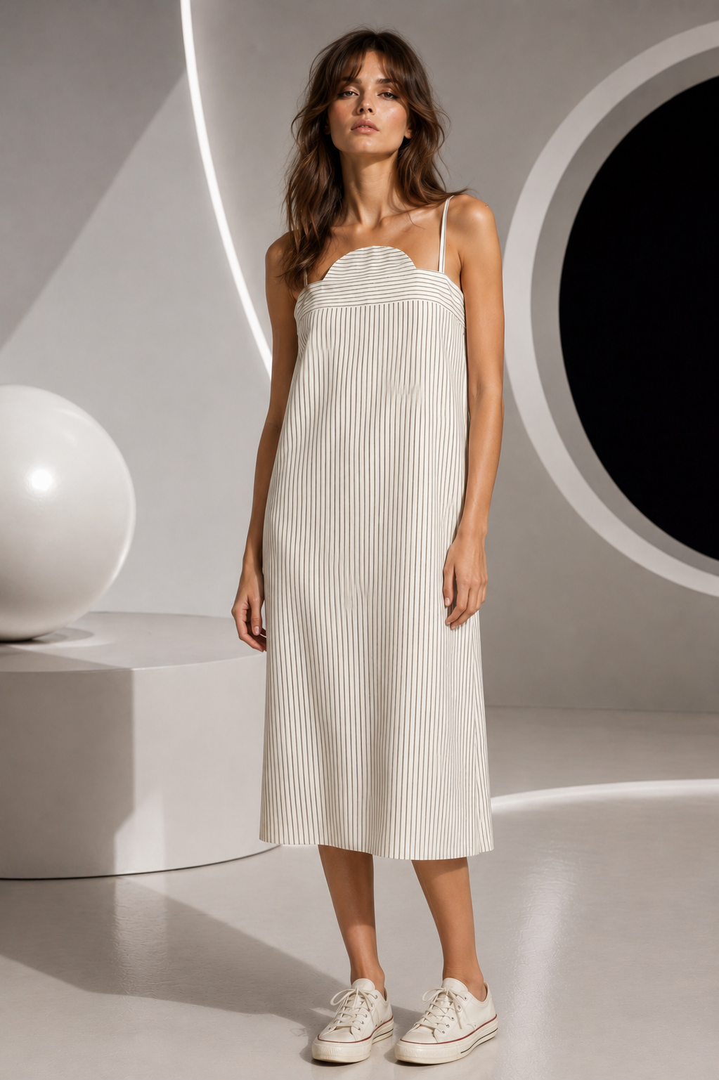 PIERRE CARDIN - 1989 Cotton Stripe Dress, Size-8