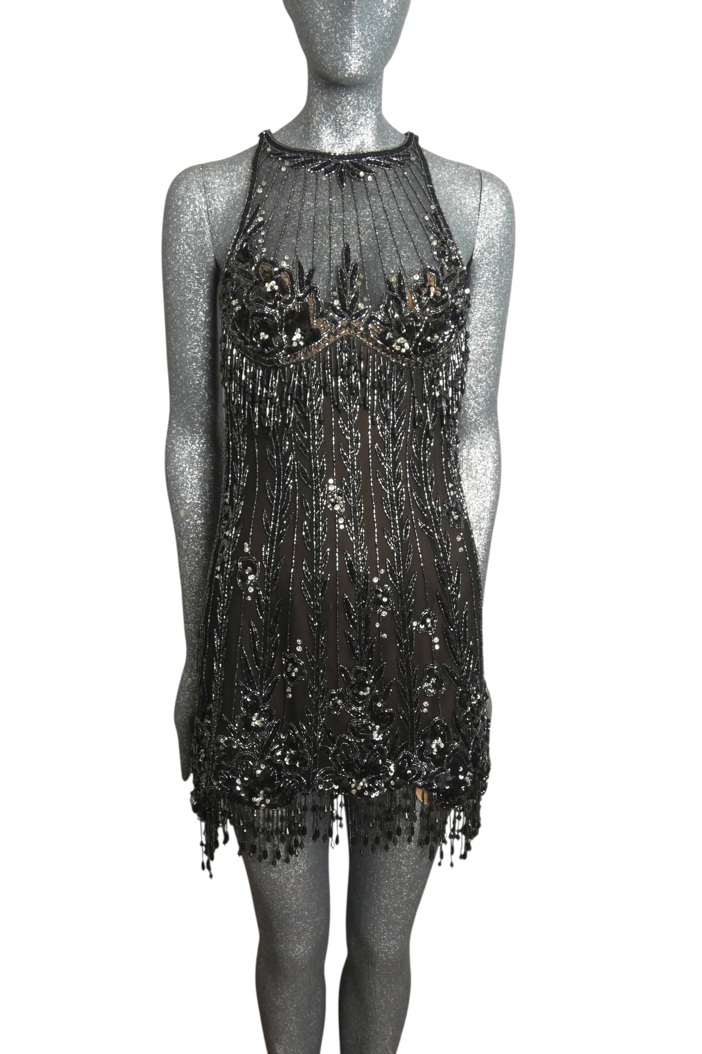 1990s Beaded Mesh Cocktail Dress, Size 6