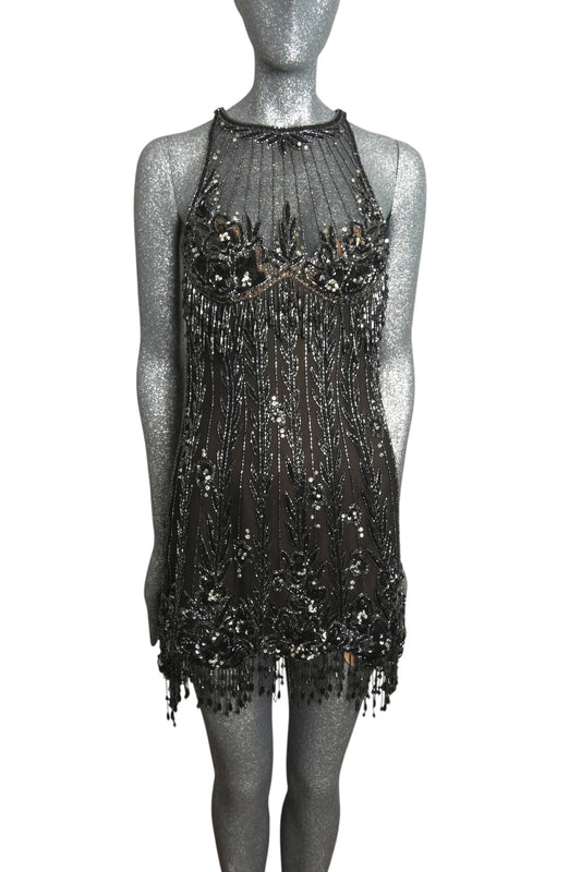 BOB MACKIE - 1990s Beaded Mesh Cocktail Dress, Size 6
