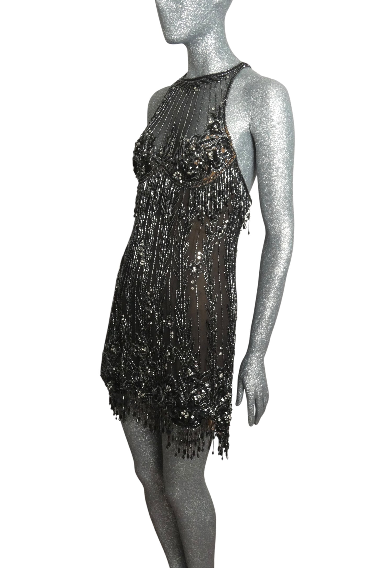 1990s Beaded Mesh Cocktail Dress, Size 6