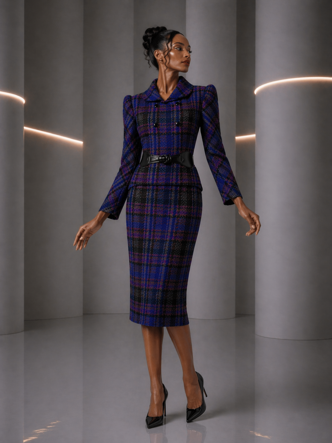 1990s Wool Plaid Skirt Suit, Size-8
