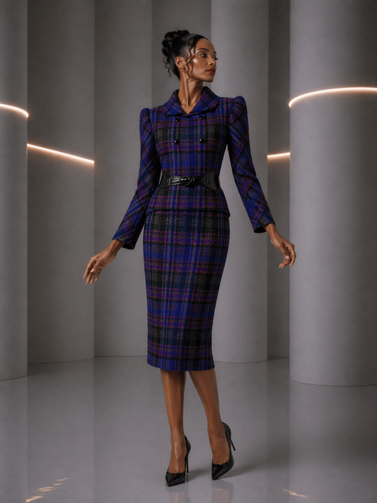 1990s Wool Plaid Skirt Suit, Size-8