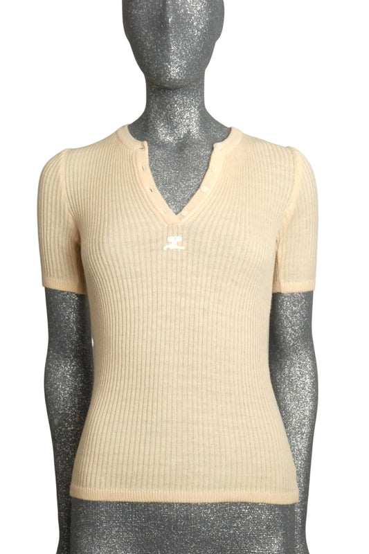 COURRÈGES - 1970s Ribbed Cotton Sweater, Size 2