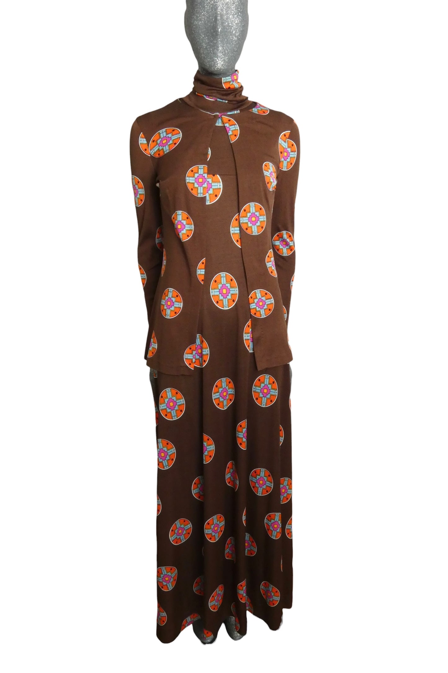 DIANE VON FURSTENBERG - 1970s Brown Knit Maxi Dress & Jacket, Size-6