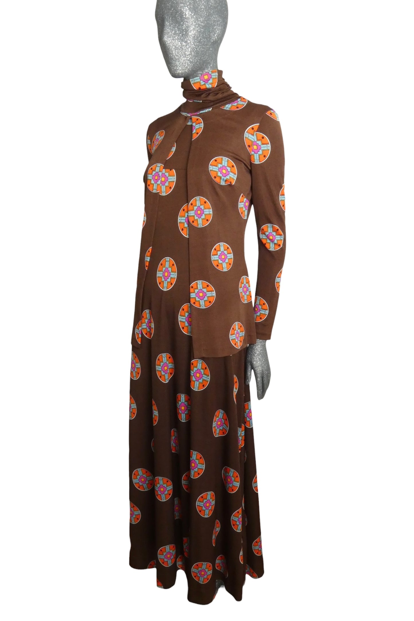 DIANE VON FURSTENBERG - 1970s Brown Knit Maxi Dress & Jacket, Size-6