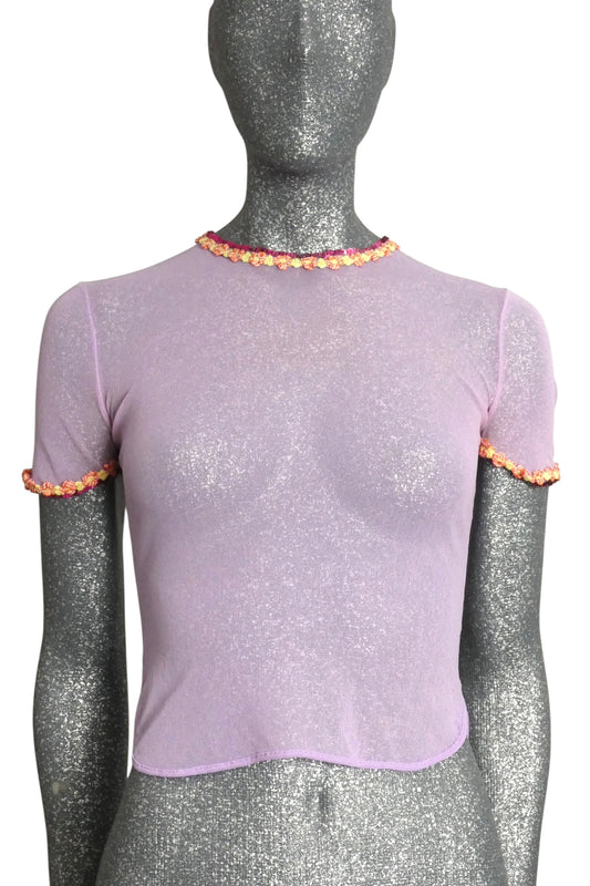 D&G - Floral Trimmed Mesh Blouse, Size 2