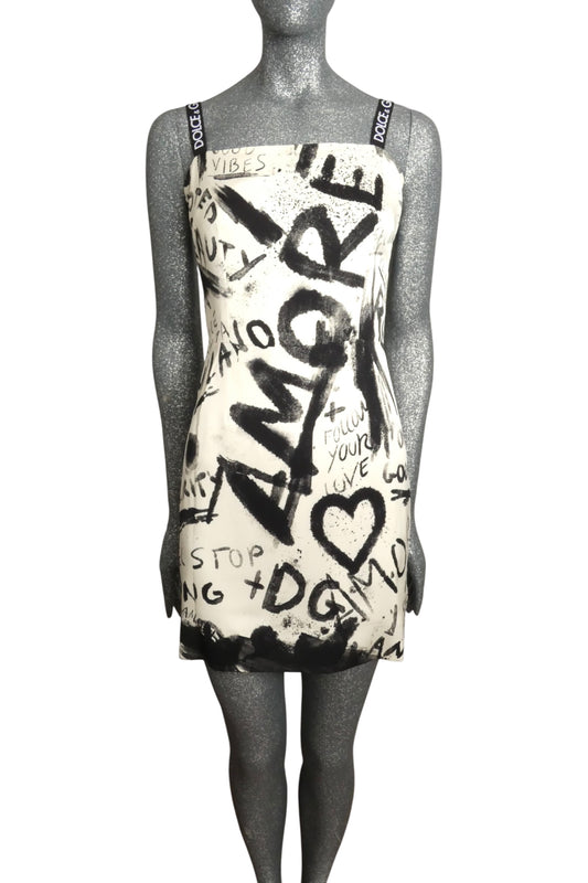 DOLCE & GABBANA - Graffiti Printed Silk Dress, Size-8