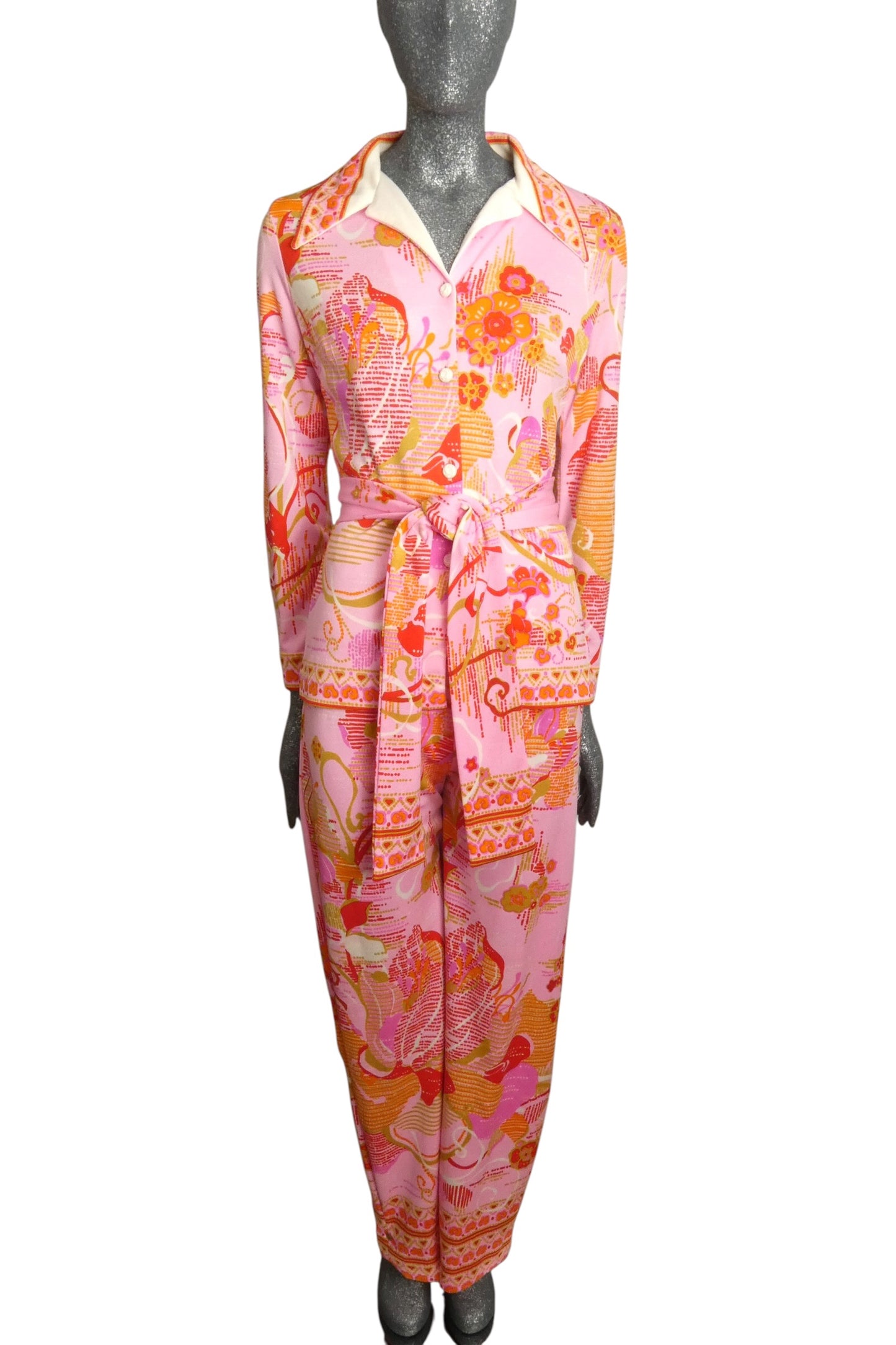 1970s Floral Knit Pant Ensemble, Size-8
