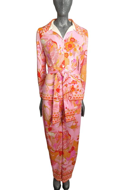 DON MANUEL - 1970s Floral Knit Pant Ensemble, Size-8