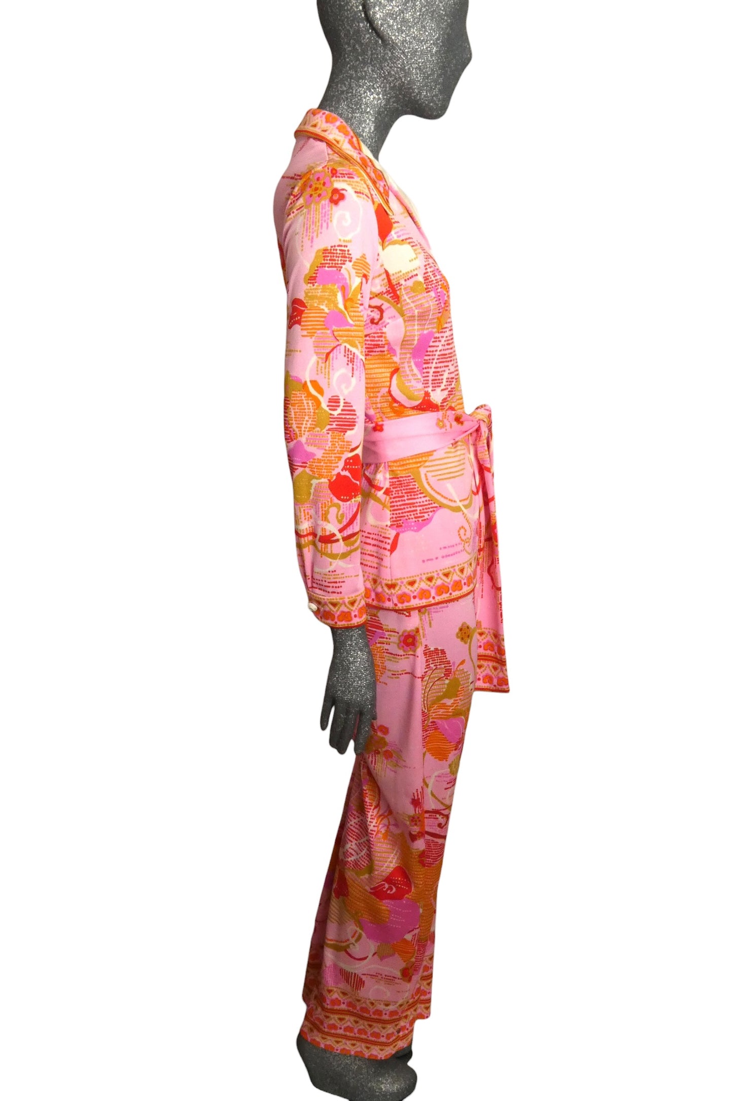 1970s Floral Knit Pant Ensemble, Size-8