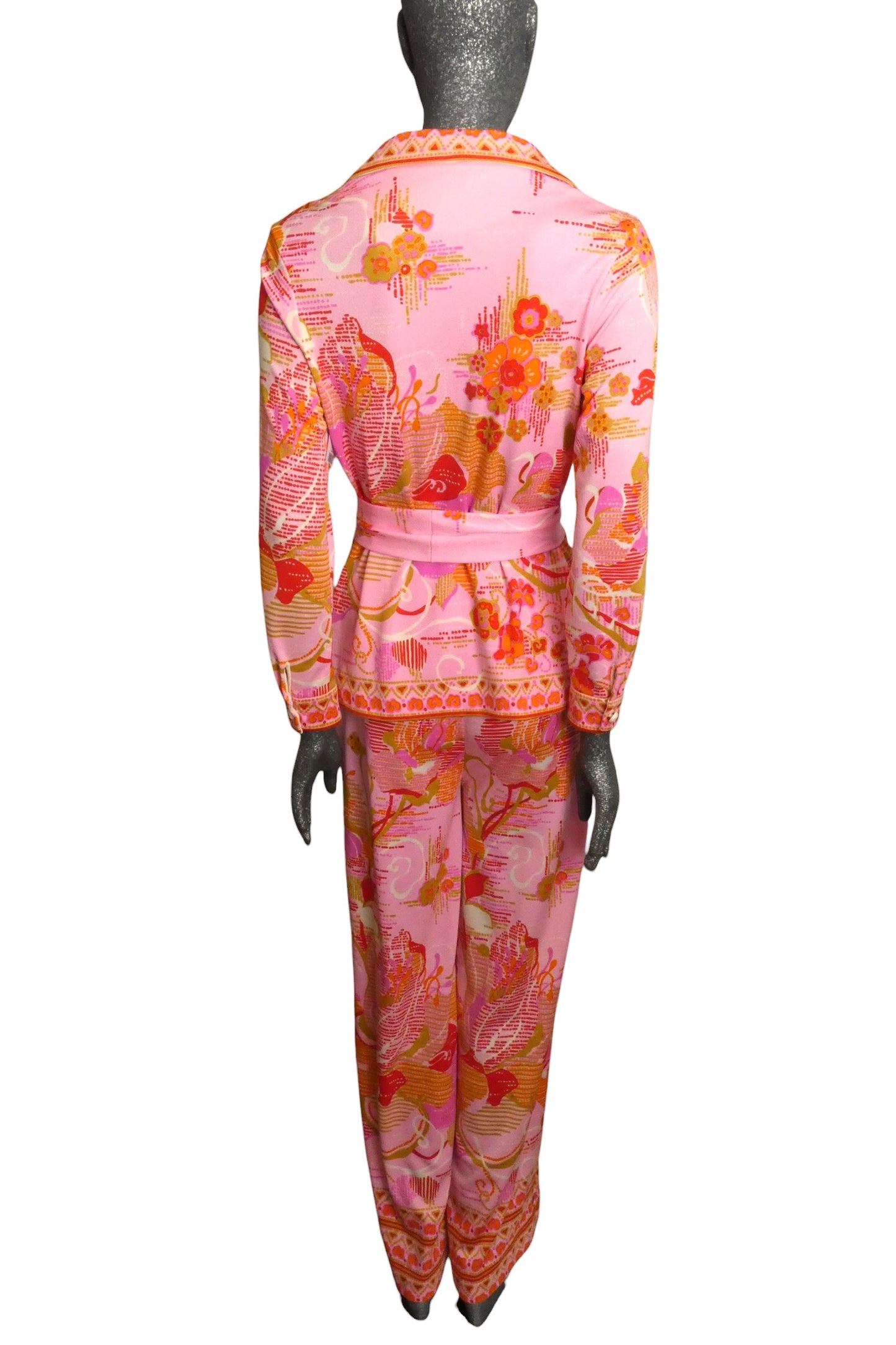 1970s Floral Knit Pant Ensemble, Size-8