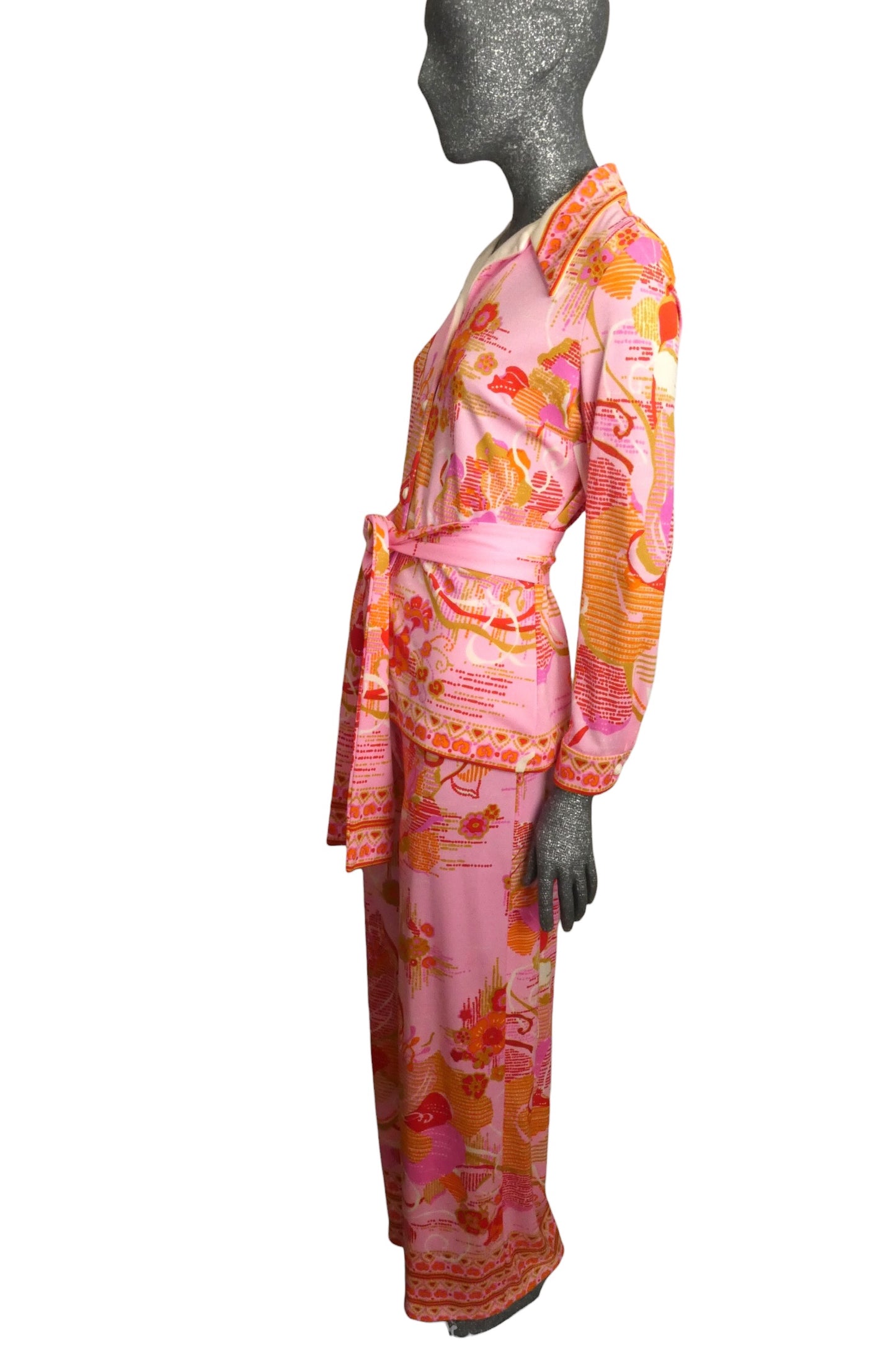 1970s Floral Knit Pant Ensemble, Size-8