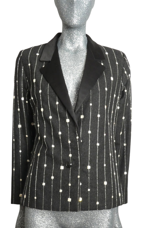 GALANOS - 1980s Rhinestone Flannel Blazer, Size 8
