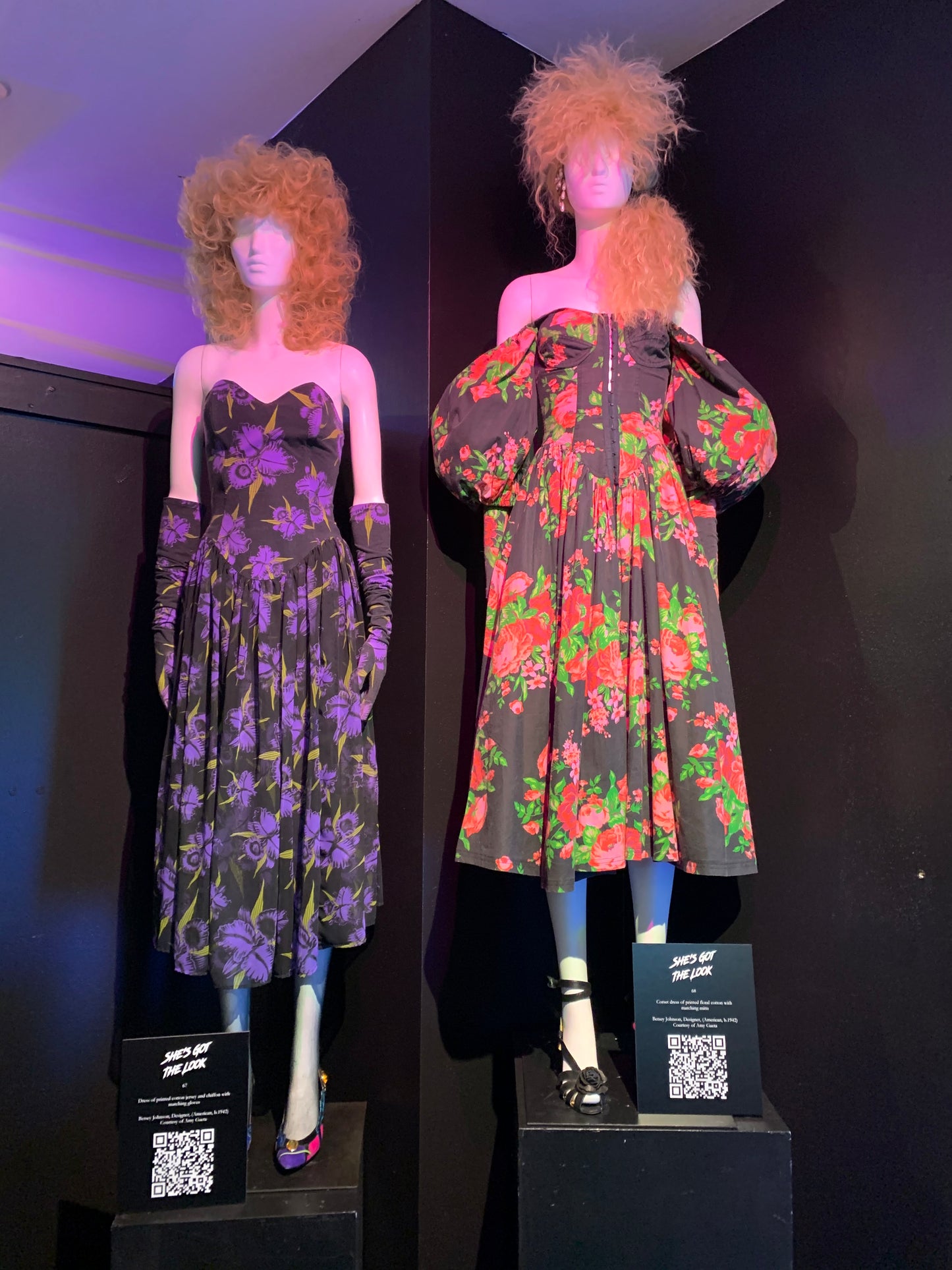BETSEY JOHNSON-1980s Floral Knit Dress & Glove Ensemble, Size-Small
