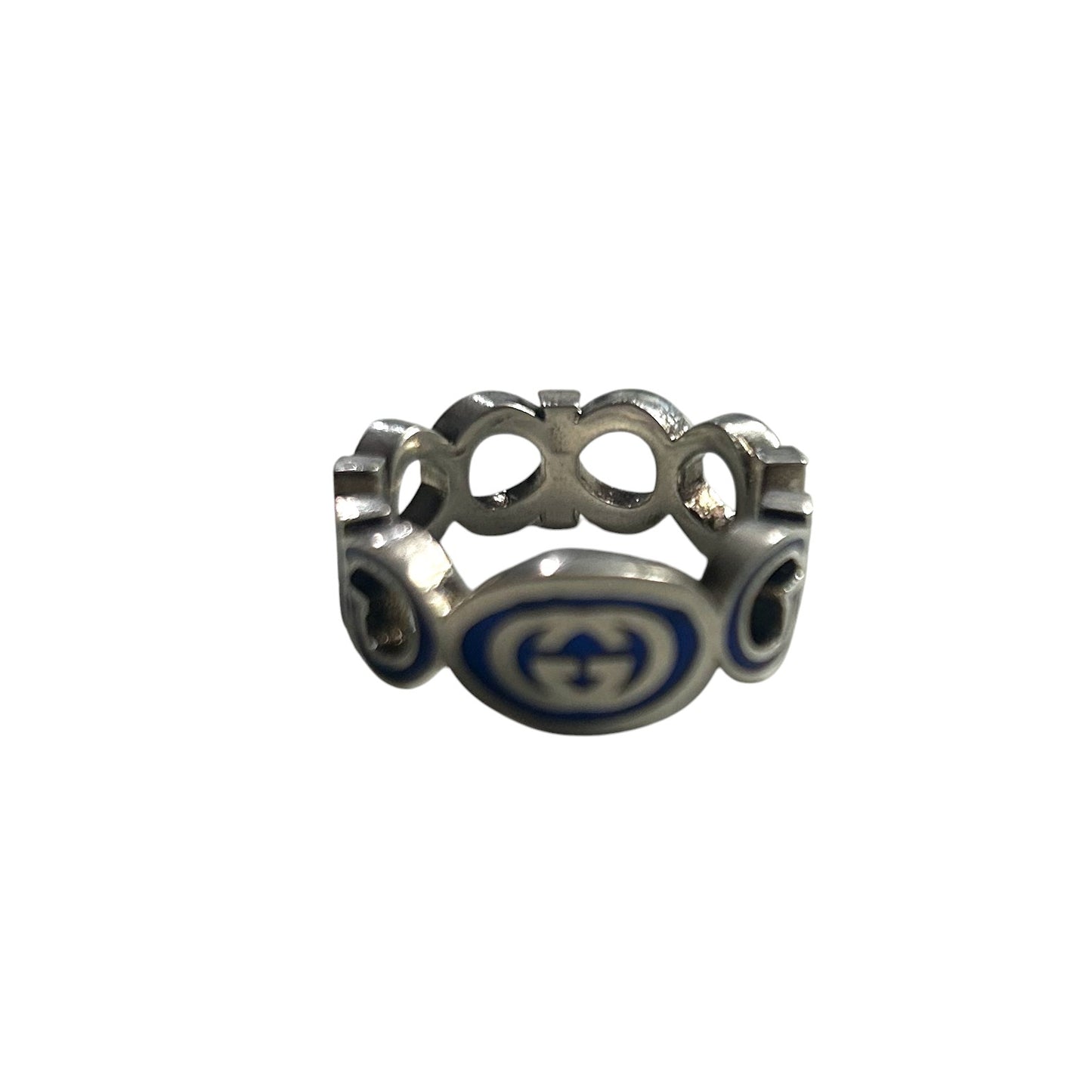 GUCCI- Sterling Silver & Enamel Ring, Gucci Size-18