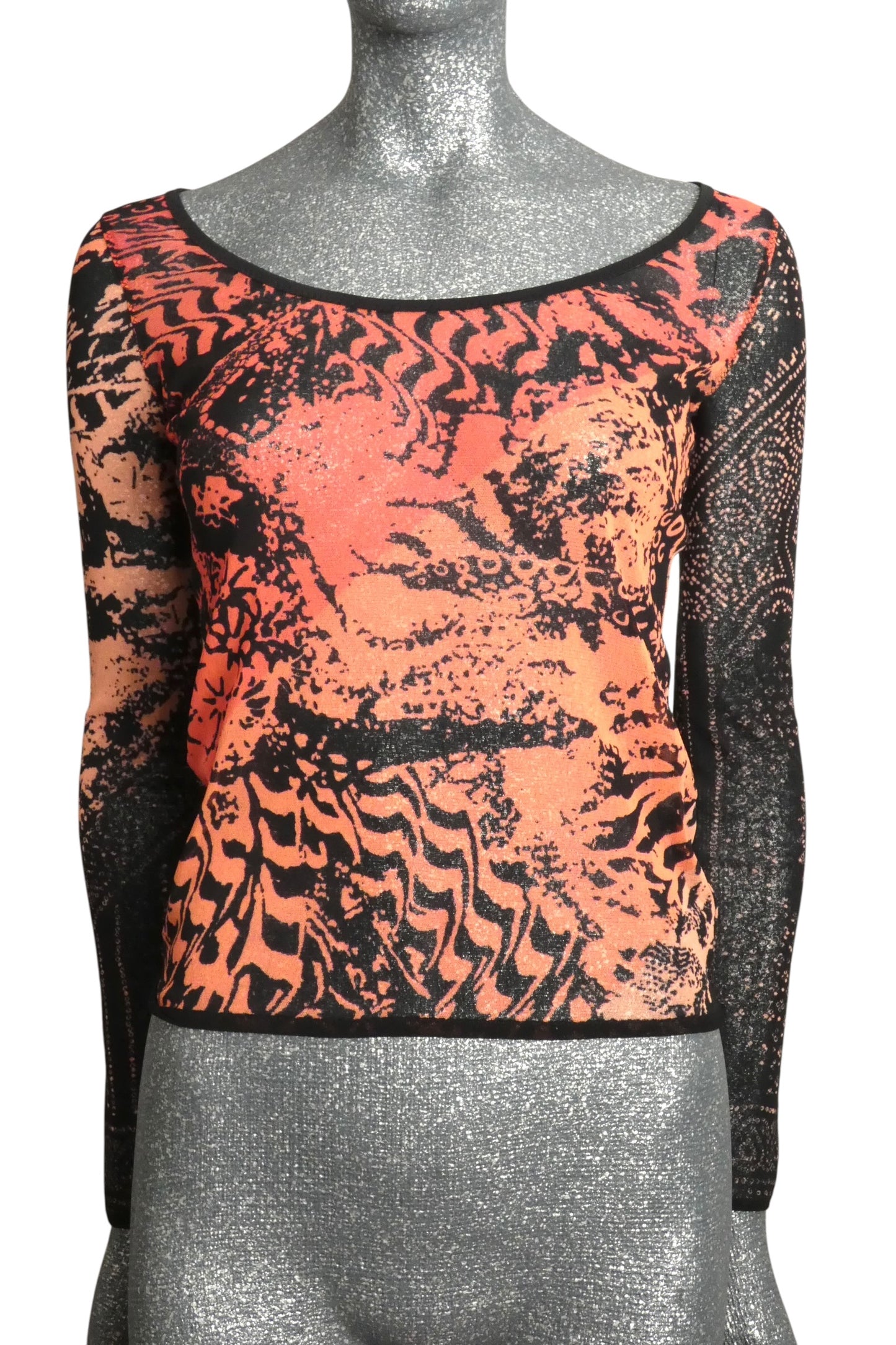 1990s Printed Mesh Blouse, Size Medium