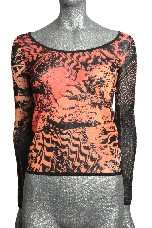 JEAN PAUL GAULTIER - 1990s Printed Mesh Blouse, Size Medium