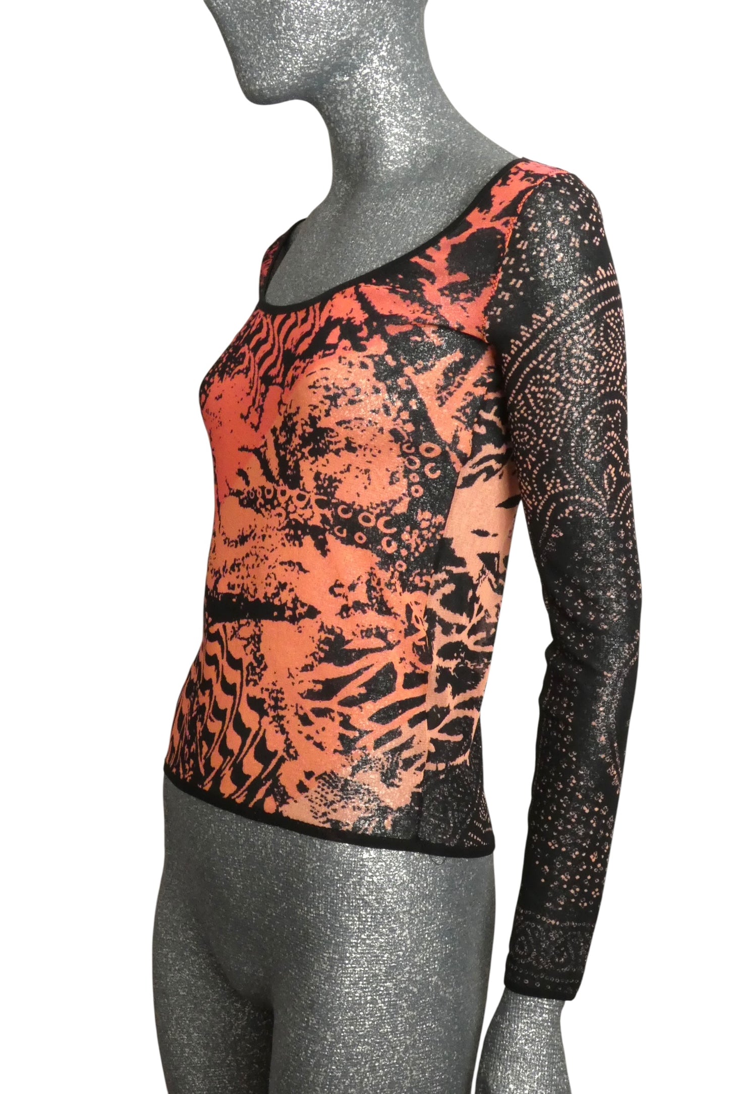 1990s Printed Mesh Blouse, Size Medium