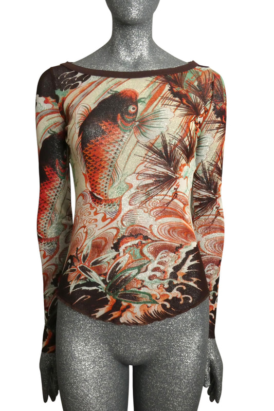 JEAN PAUL GAULTIER - 1990s Printed Mesh Blouse, Size Large