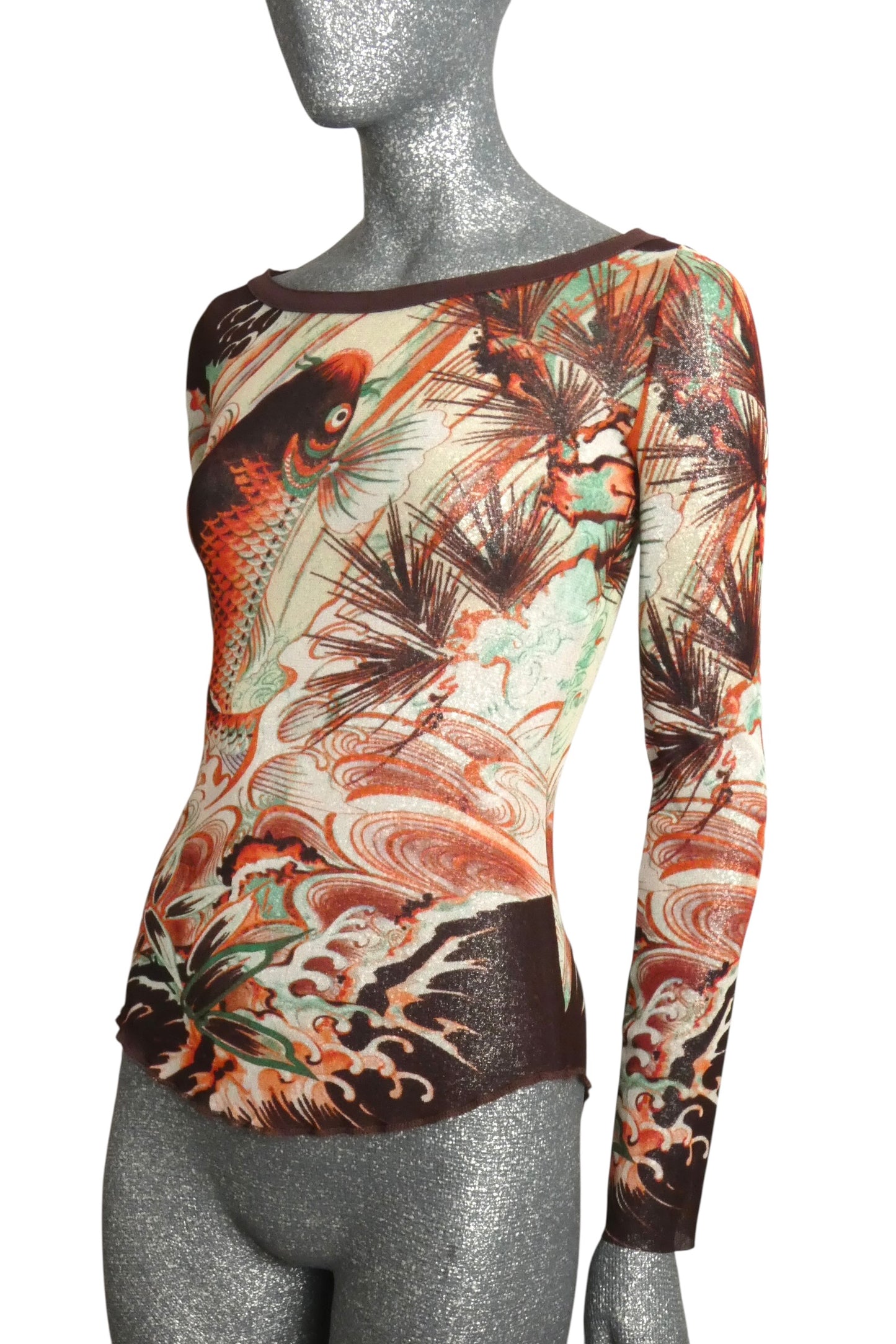 1990s Printed Mesh Blouse, Size Large
