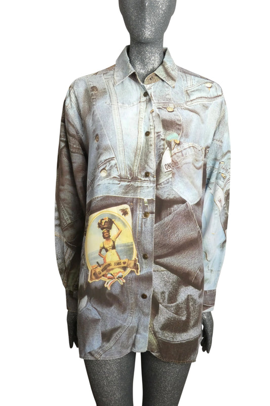 1990s Rayon Print Shirt, Size Small