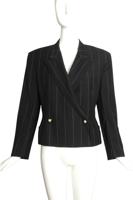 GIANNI VERSACE- 1980s Double Breast Wool Stripe Blazer, Size 8