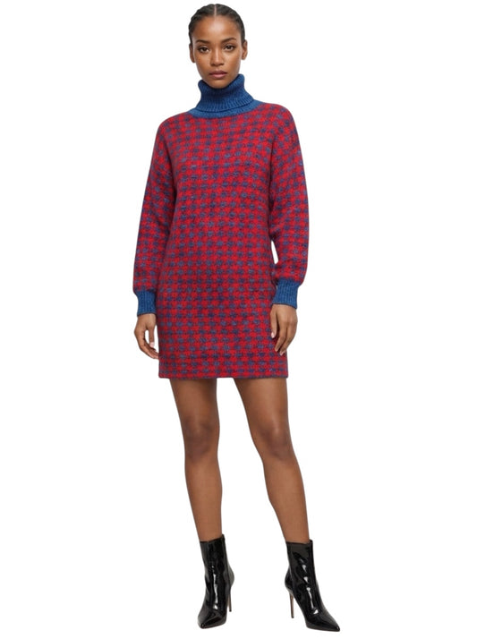 1990 Red & Blue Sweater Knit Dress, Size 6