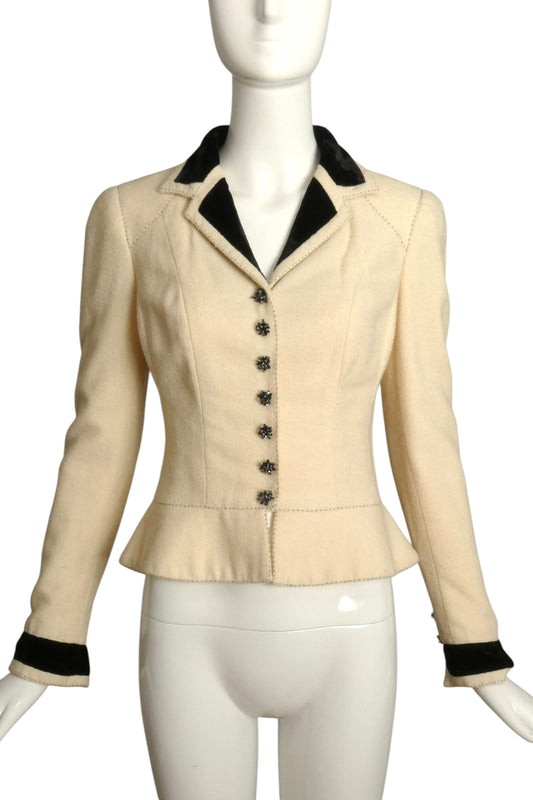 CHANEL - 2003 Numbered Haute Couture Boucle & Velvet Blazer, Size 4