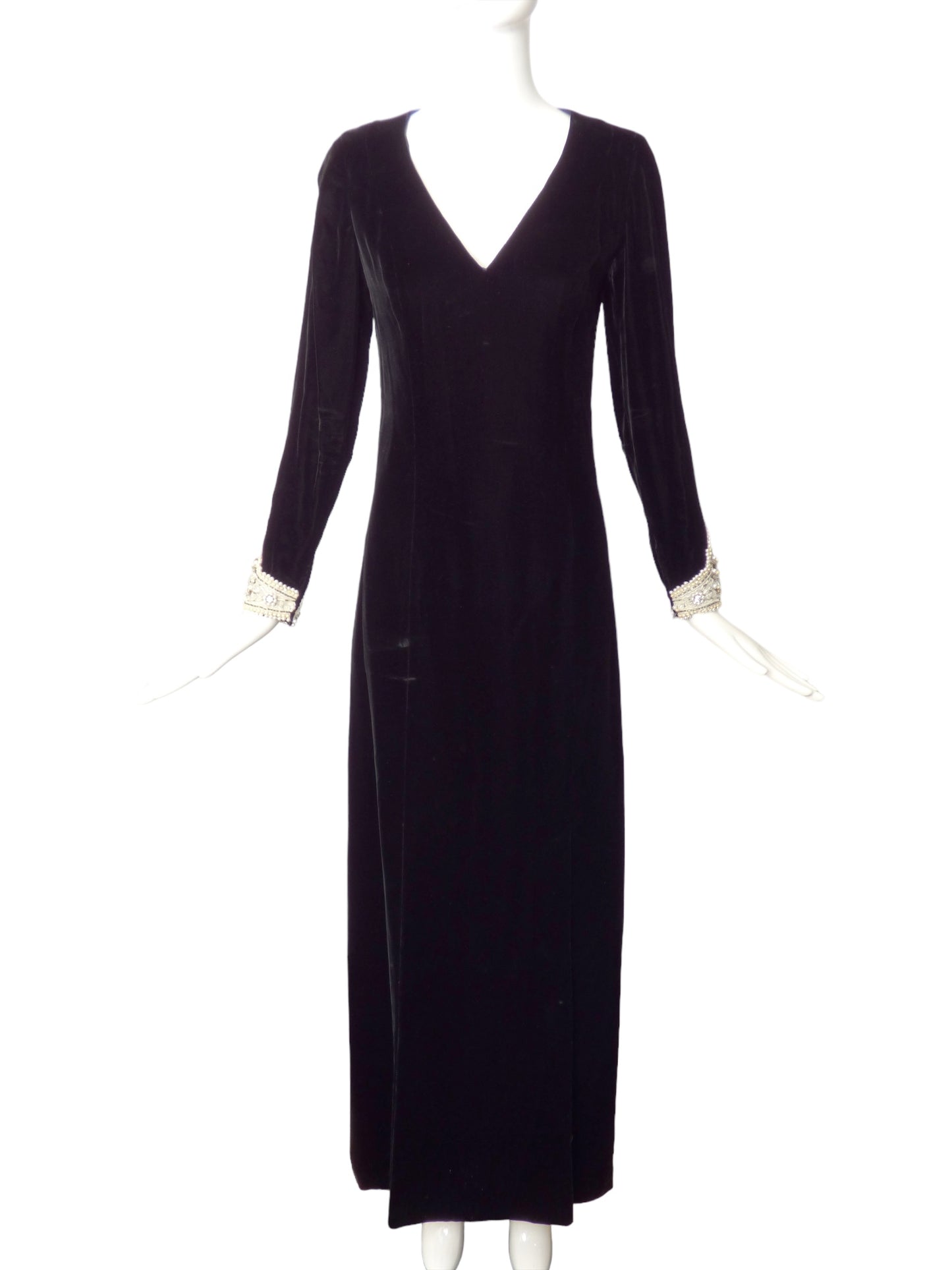 HELEN ROSE- 1960s Black Velvet Beaded Gown, Size 6