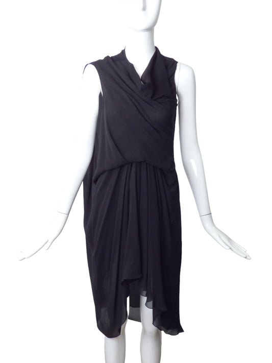 RICK OWENS 2012 Black Crepe Draped Dress, Size 6