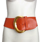 DONNA KARAN- 1980s Orange Leather Waist Belt, Size Large