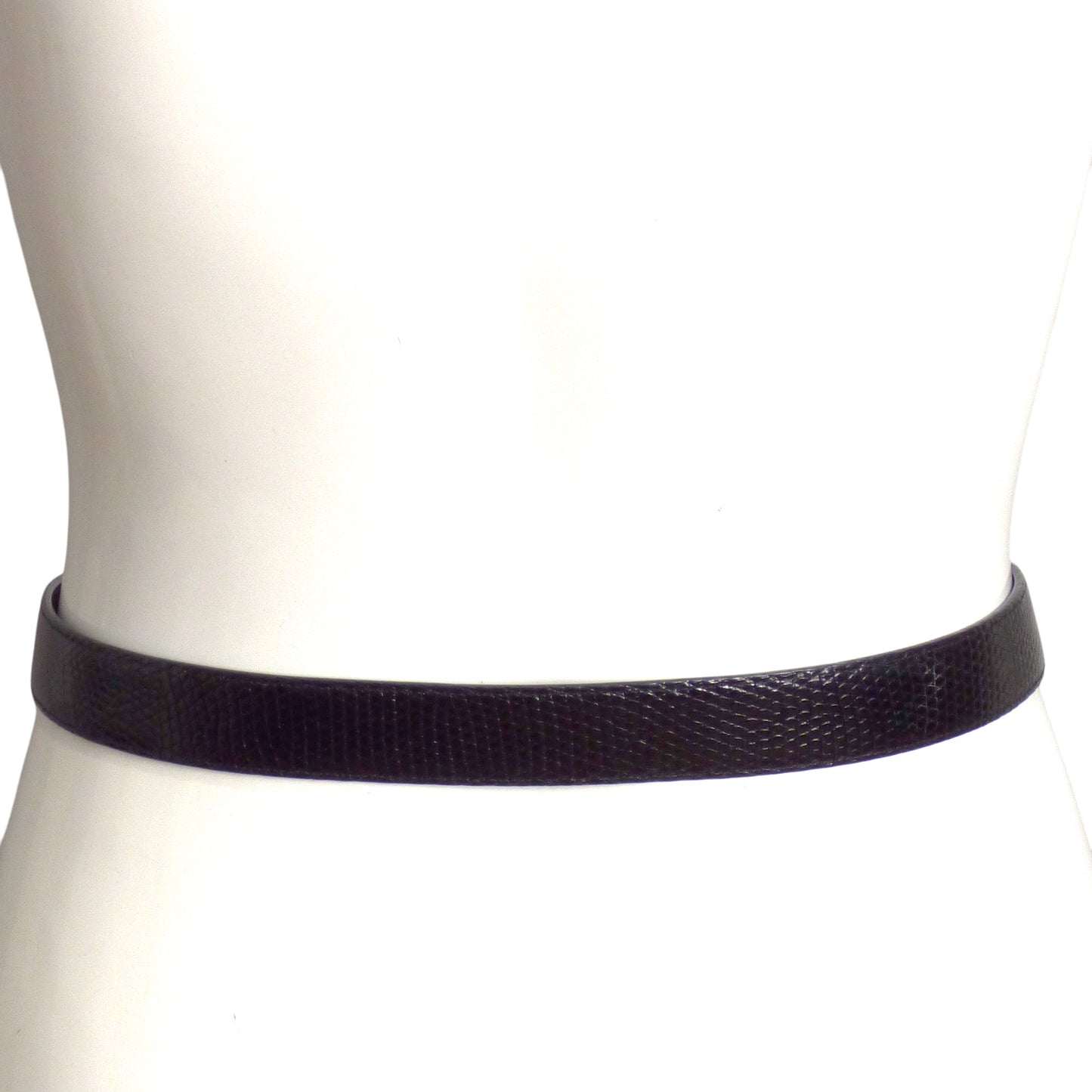 BRENDA SCHOENFELD- 1990s Black Reptile Skin Belt, Waist 33"