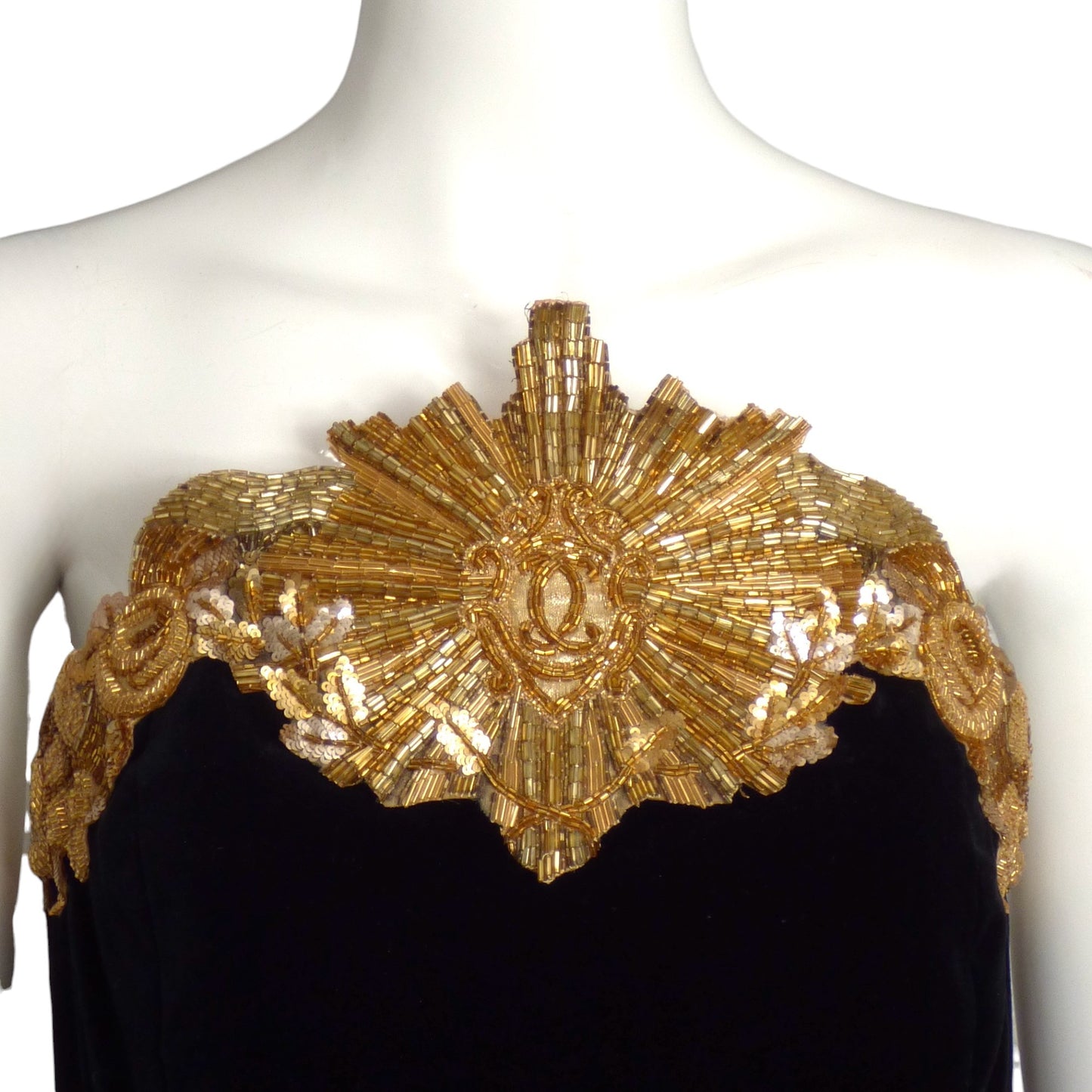 CHANEL- 1985 Black & Gold Beaded Velvet Gown, Size 10