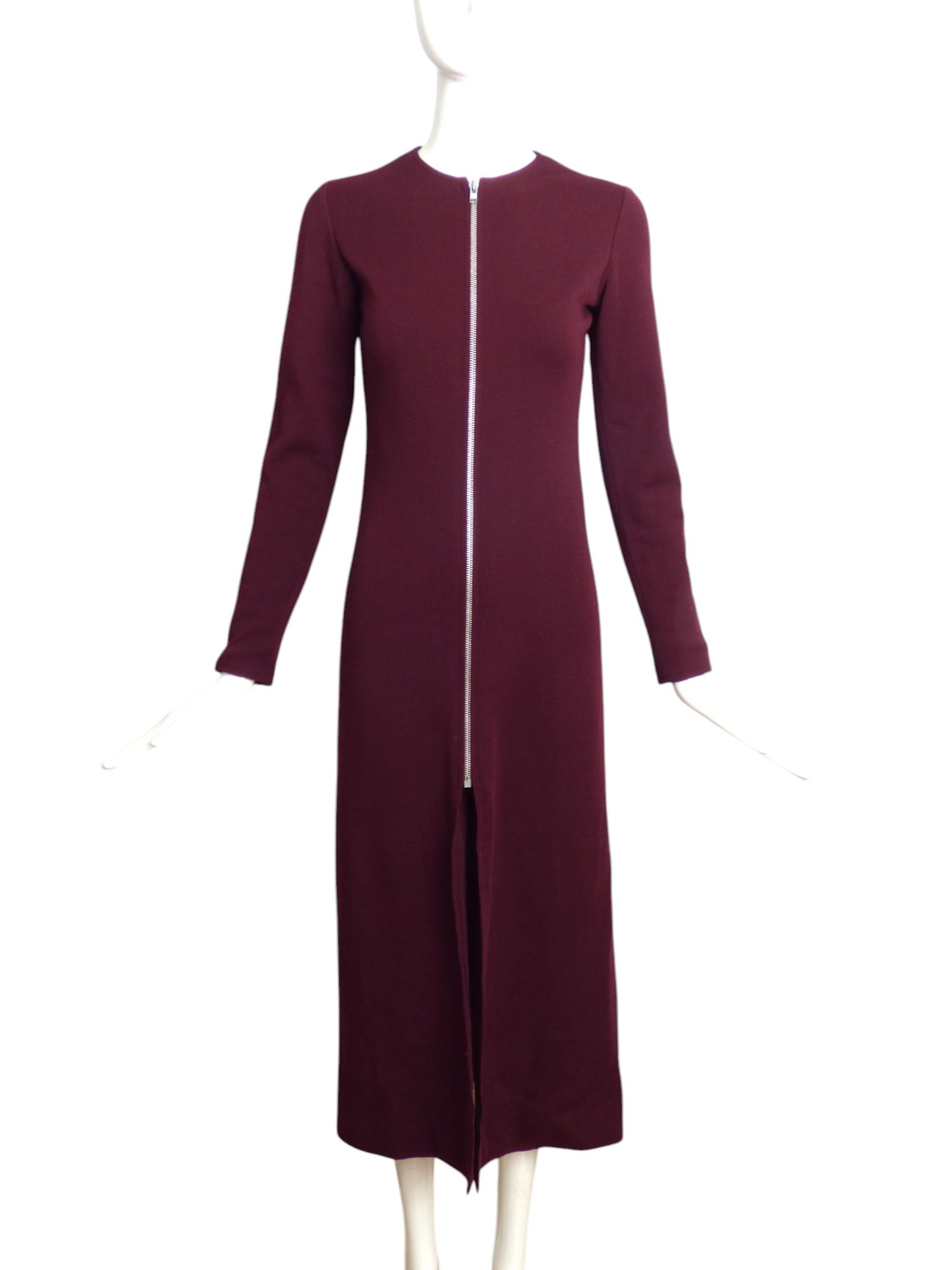 YVES SAINT LAURENT- 1970s Burgundy Wool Knit Dress, Size 6