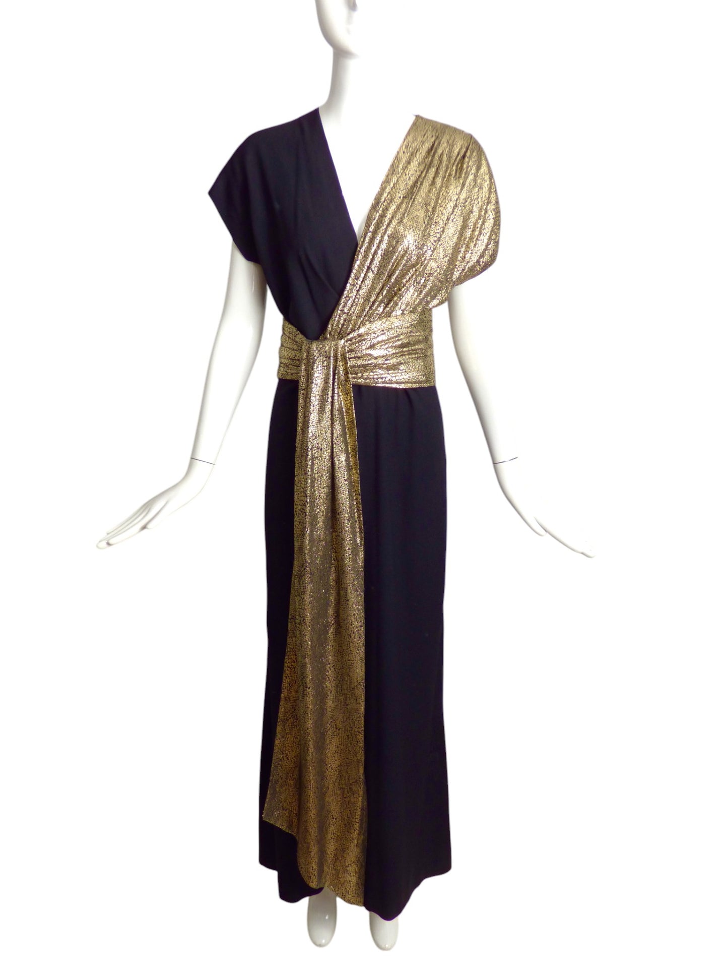 YVES SAINT LAURENT- 1986 Black & Gold Evening Gown, Size 10