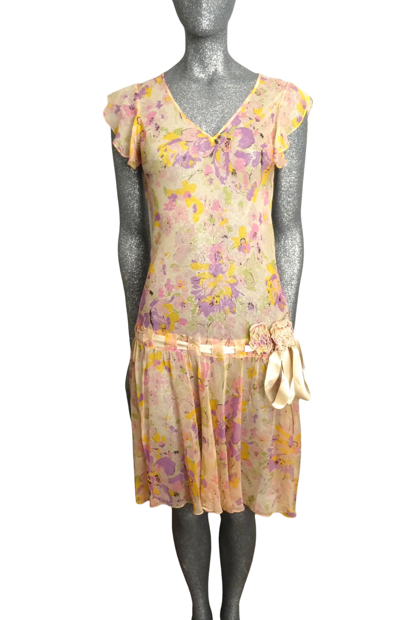 Floral Chiffon Flapper Dress, Size-8