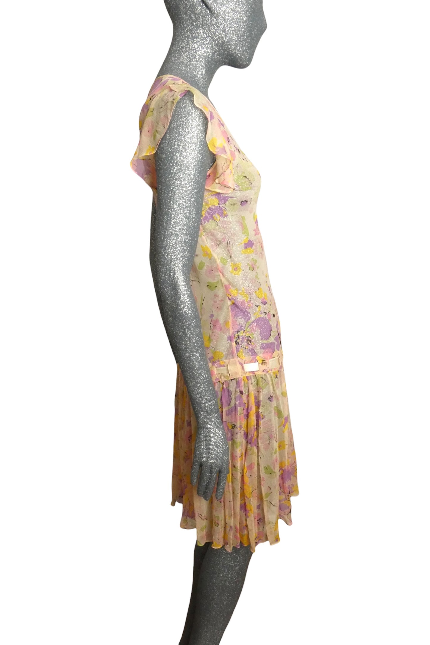 Floral Chiffon Flapper Dress, Size-8