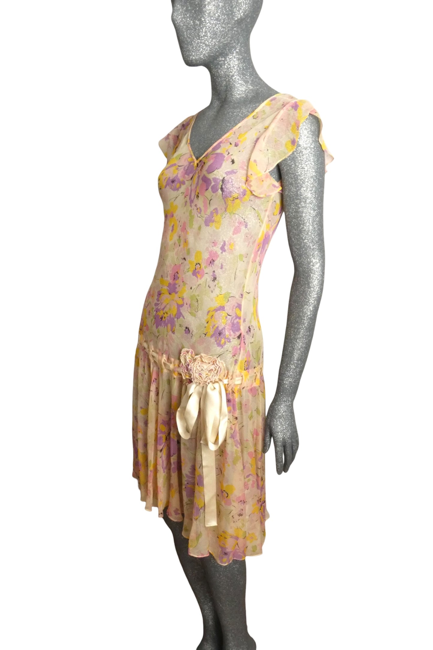 Floral Chiffon Flapper Dress, Size-8