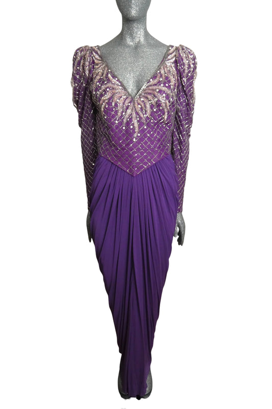 RUBIN PANIS - 1980s Beaded Jersey Gown, Size 10