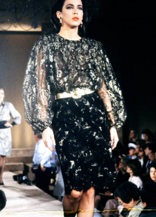 BILL BLASS- 1986 Metallic Lace Cocktail Dress, Size 4