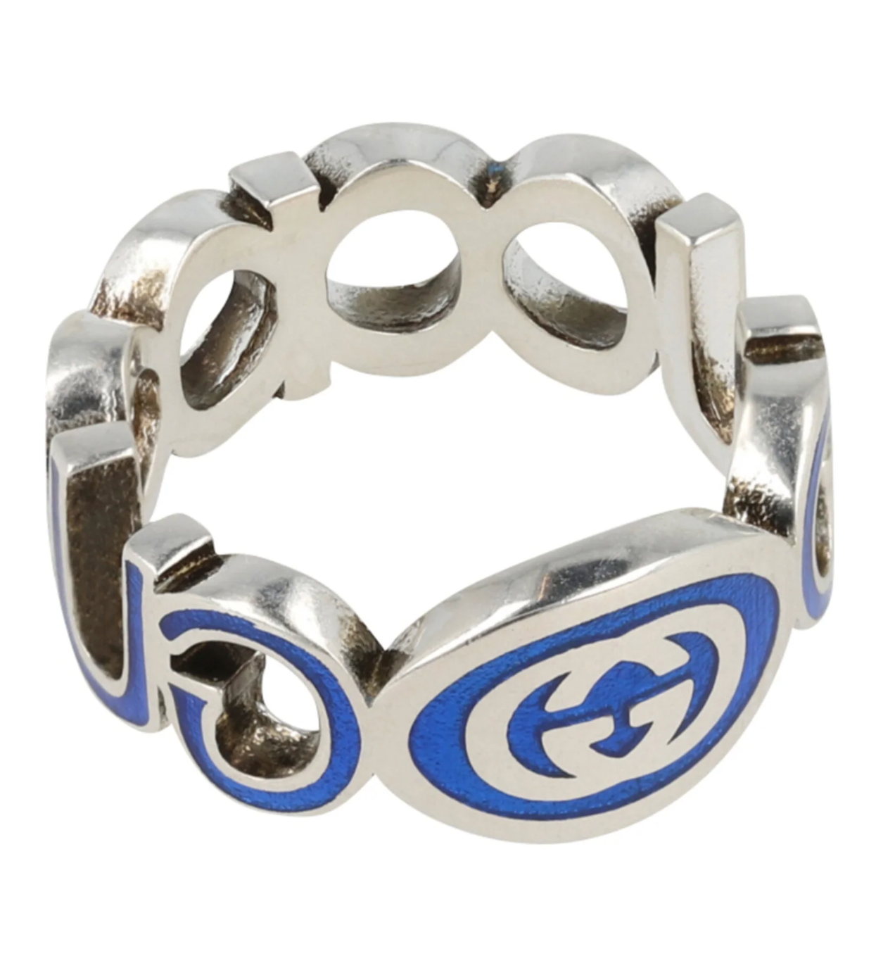 GUCCI- Sterling Silver & Enamel Ring, Gucci Size-18