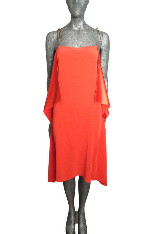 ALEXIS MABILLE - Coral Crepe Back Satin Summer Dress, Size-10