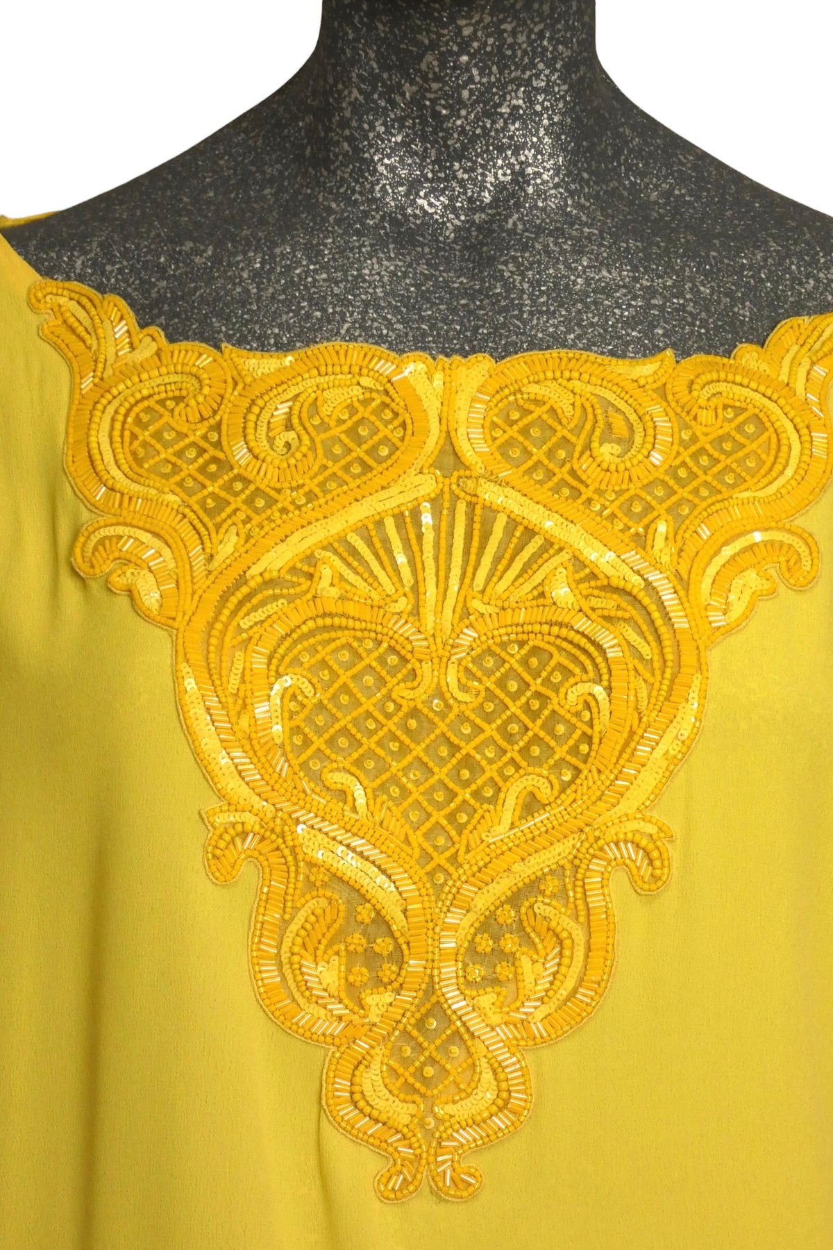 ANDREW GN - 2012 Yellow Beaded Silk Caftan Blouse, Size 10
