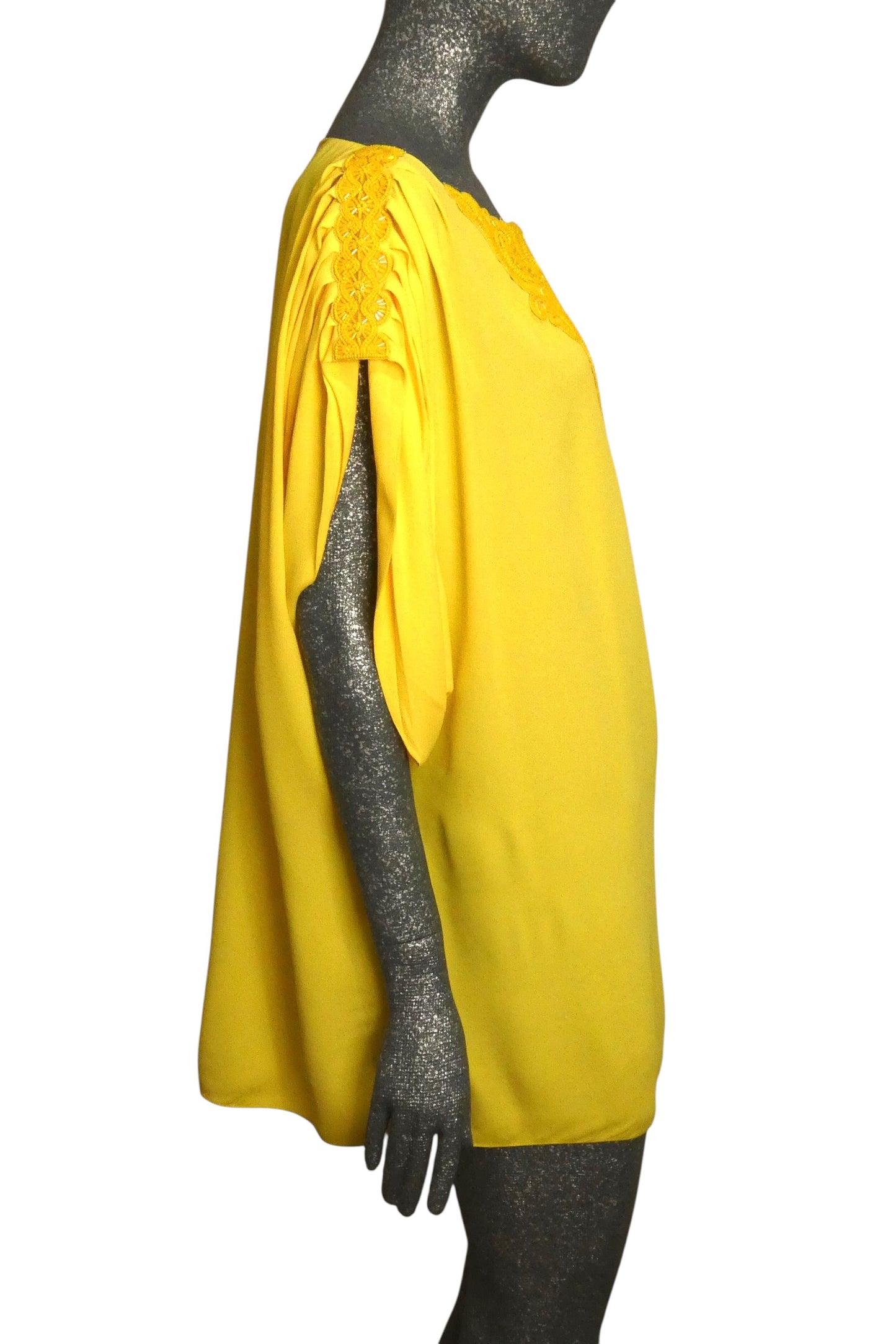 ANDREW GN - 2012 Yellow Beaded Silk Caftan Blouse, Size 10