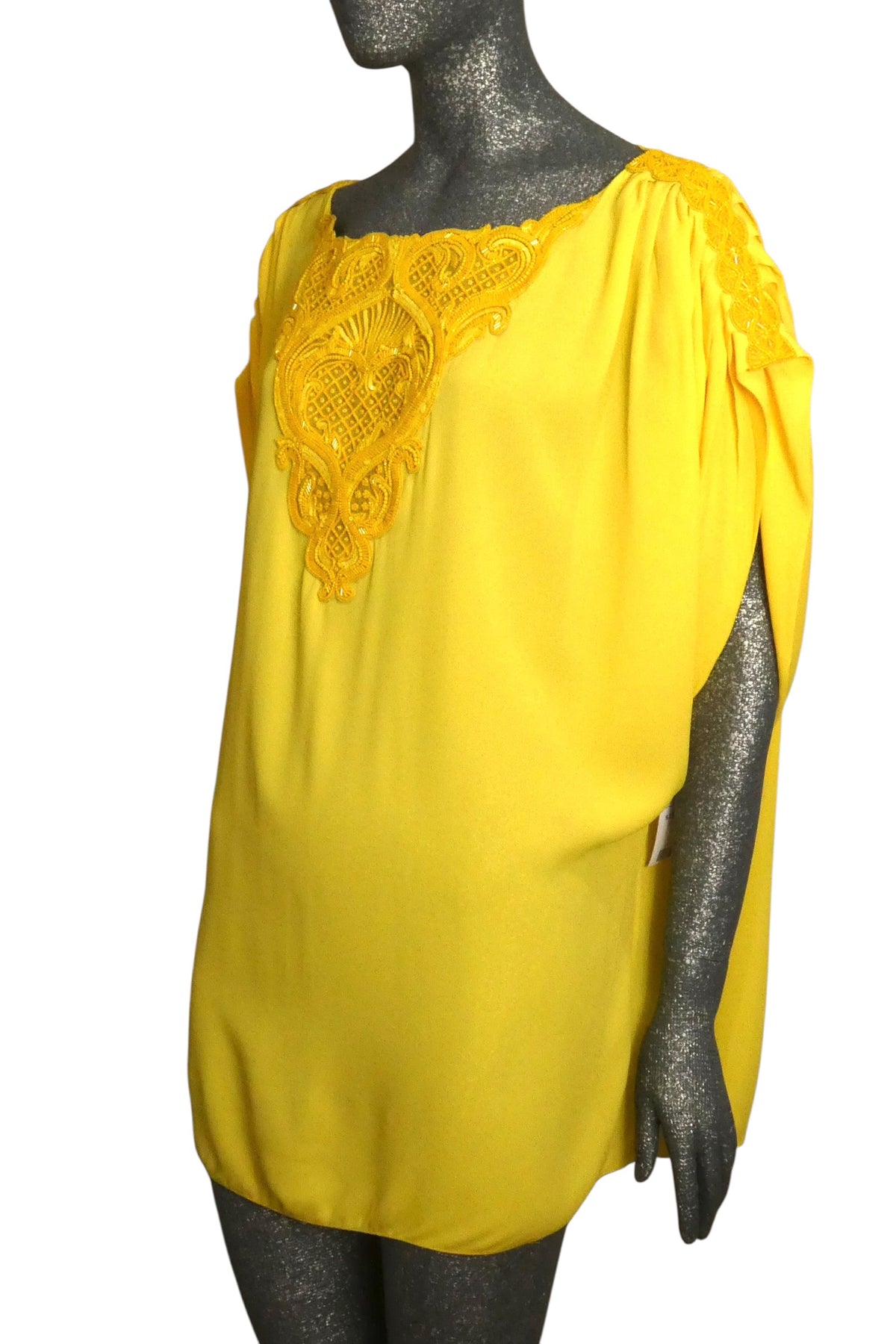 ANDREW GN - 2012 Yellow Beaded Silk Caftan Blouse, Size 10