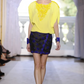 ANDREW GN - 2012 Yellow Beaded Silk Caftan Blouse, Size 10